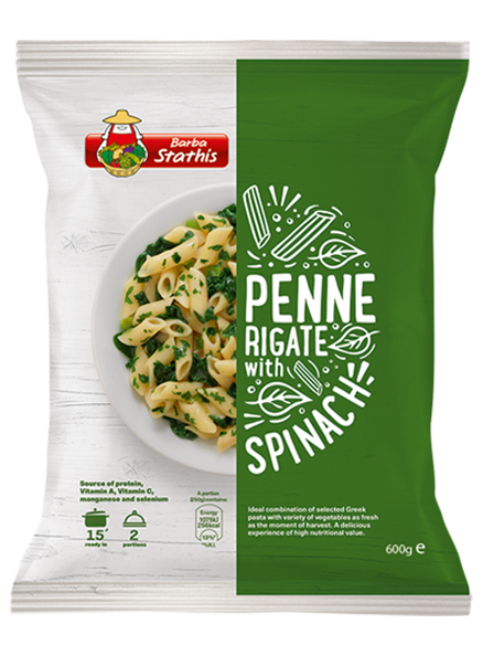 Pasta penne with spinach 