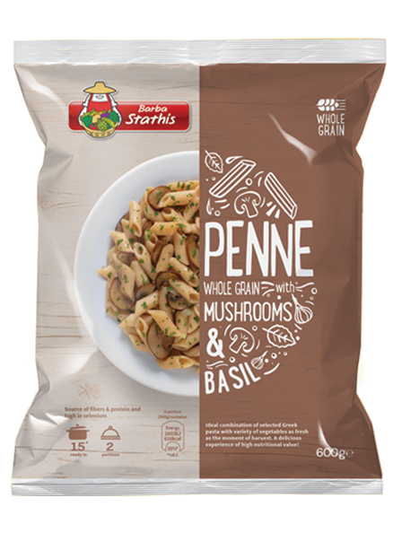 Whole grain pasta penne with mushrooms & basil 